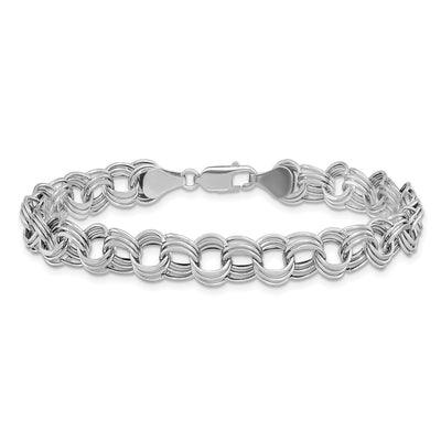 14K White Gold Hollow Triple Link Charm Bracelet