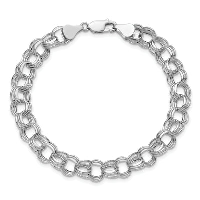 14K White Gold Hollow Triple Link Charm Bracelet