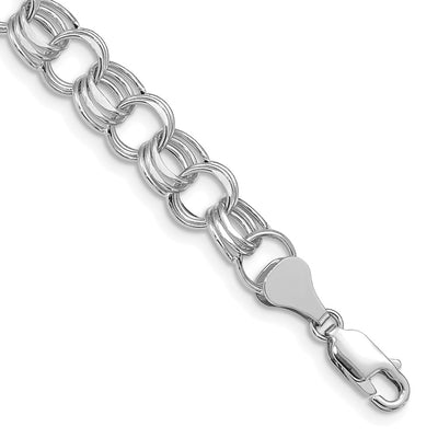 14K White Gold Hollow Triple Link Charm Bracelet