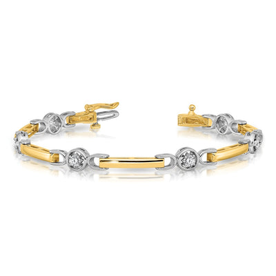 14K Two-tone Complete 1/2 carat Round VS Diamond Bar Tennis Bracelet