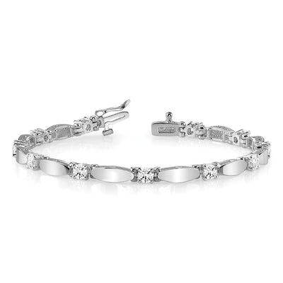 14K White Gold Complete 1.87 carat Round A Diamond Curved Bar Link Tennis Bracelet