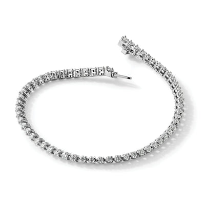 14K White Gold Complete 2.4 carat Round AA Diamond 3-prong Tennis Bracelet