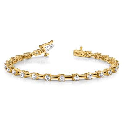 14K Complete 2 carat Round A Diamond Bar Link Tennis Bracelet