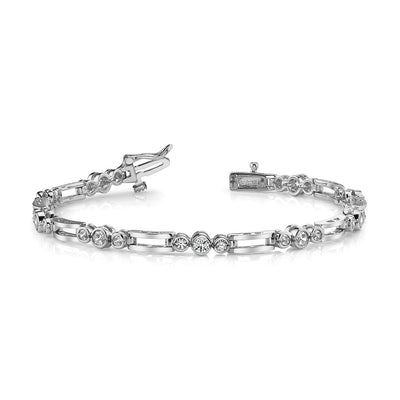 14K White Gold Complete 1 carat Round A Diamond Bezel Paperclip Link Tennis Bracelet