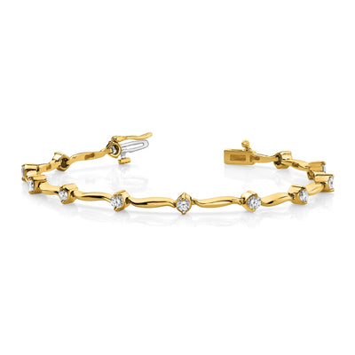 14K Complete 1 carat Round A Diamond 2-prong Wavy Bar Link Tennis Bracelet
