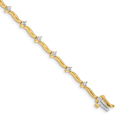 14K Complete 1 carat Round A Diamond 2-prong Wavy Bar Link Tennis Bracelet