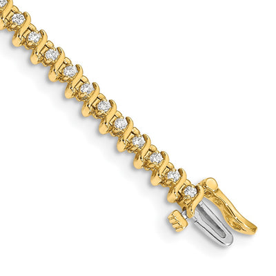 14K Complete 7/8 carat Round AA Diamond 2-prong S-link Tennis Bracelet