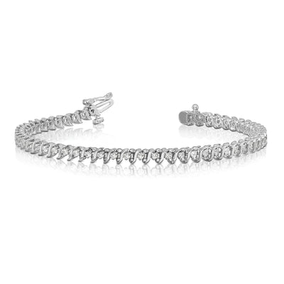 14K White Gold Complete 7/8 carat Round A Diamond 2-prong S-link Tennis Bracelet