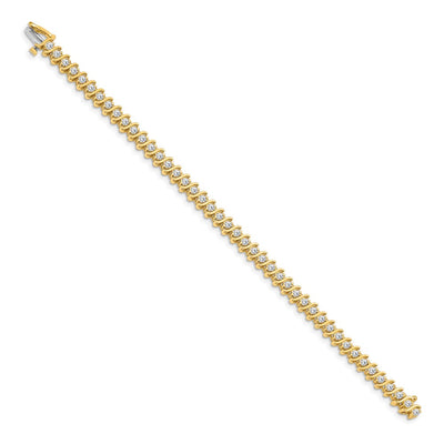 14K Complete 3.08 Carat Round Diamond 2-Prong S-Link Tennis Bracelet