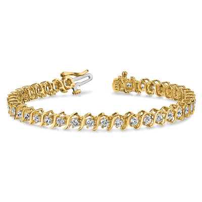 14K Complete 3.08 Carat Round Diamond 2-Prong S-Link Tennis Bracelet