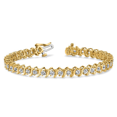 14K Complete 3.9 Carat Round Diamond 2-Prong S-Link Tennis Bracelet