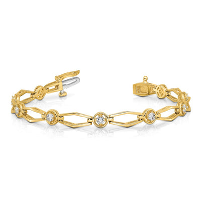 14K Complete 3/4 carat Round Diamond Fancy Link Bracelet