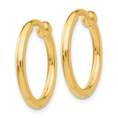14K Non-Pierced Hoop Earrings, 15 x 2mm