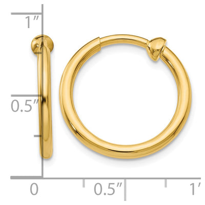 14K Non-Pierced Hoop Earrings, 15 x 2mm