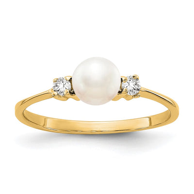 14K FW Cultured Pearl AA Diamond ring