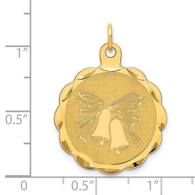 14K Wedding Bells Engraveable Disc Charm, 27 x 23mm