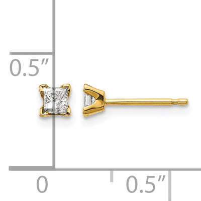 14K VS Quality Complete Princess-cut Diamond Earrings, 2.75 x 2.75mm