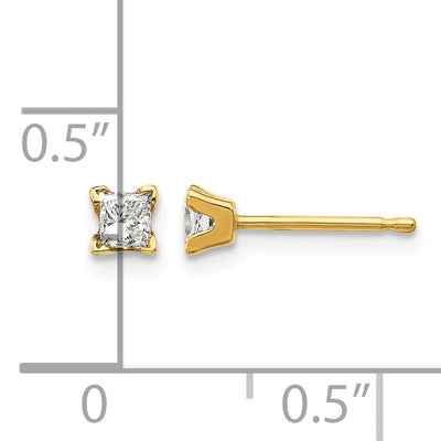 14K VS Quality Complete Princess-cut Diamond Earrings, 3 x 3mm