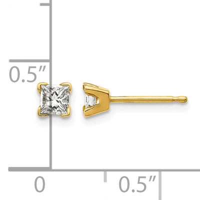14K VS Quality Complete Princess-cut Diamond Earrings, 3.25 x 3.25mm