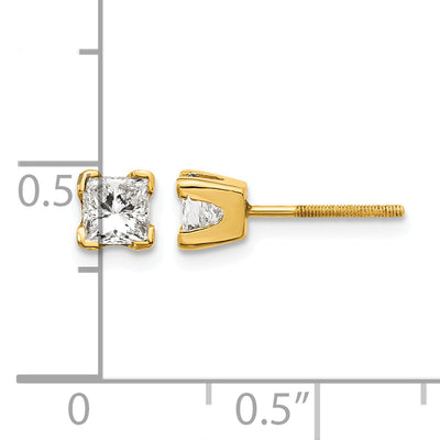 14K VS Quality Complete Princess-cut Diamond Earrings, 3.75 x 3.75mm
