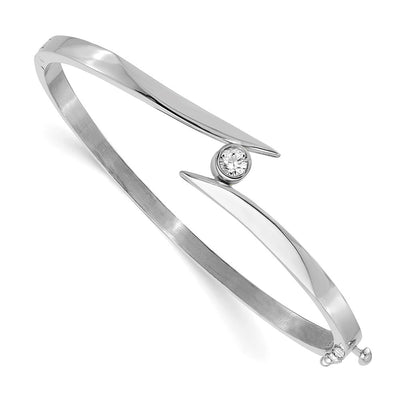 14K White Gold Holds 1/4 carat Round Stone Hinged Oval Bangle Bracelet Mounting, 7 x 12mm