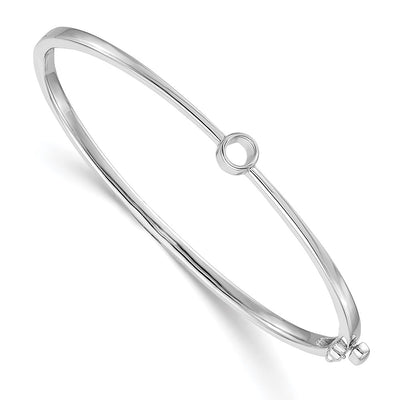14K White Gold Holds 1/4 carat Round Stone Hinged Oval Bangle Bracelet Mounting, 7 x 6mm