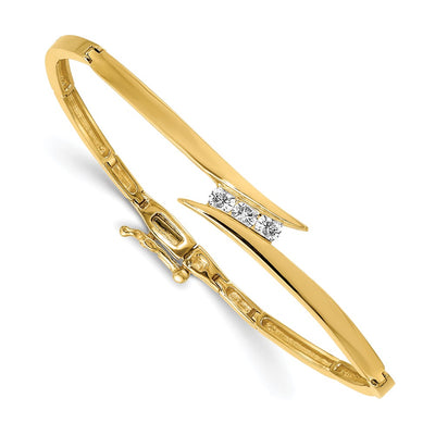 Solid 14K Gold Complete 3-Stone 1/4 Carat Diamond Hinged Bangle Bracelet