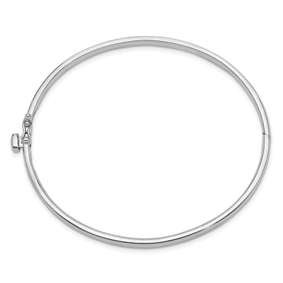 14K White Gold Polished Solid Hinged Oval Bangle Bracelet, 6.75 x 3.6mm