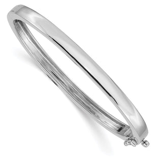 14k White Gold Polished Solid Hinged Oval Bangle Bracelet (Style XB259)