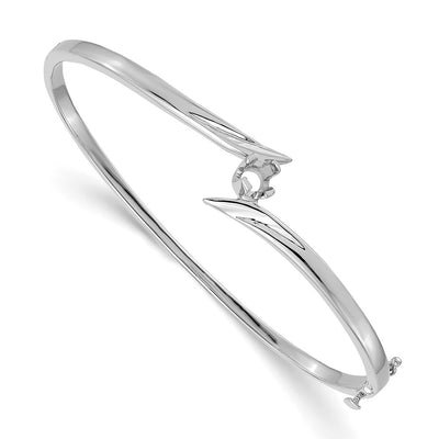 14K White Gold Holds 1/4 carat Round Stone Hinged Oval Bangle Bracelet Mounting, 7 x 14mm