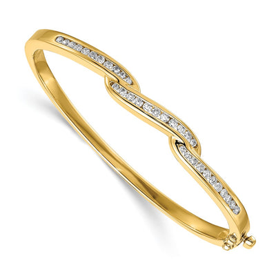 14K Complete 1 carat Diamond Hinged Oval Bangle Bracelet Solid Yellow Gold