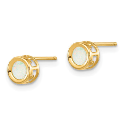 14K Round Bezel October/Opal Post Earrings