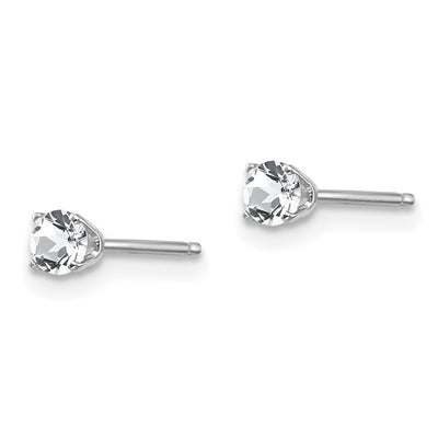 14K White Gold White Topaz Stud Earrings, 3 x 3mm