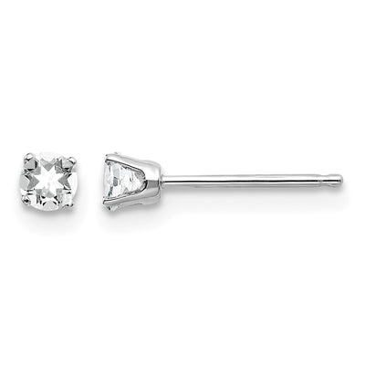 14K White Gold White Topaz Stud Earrings, 3 x 3mm