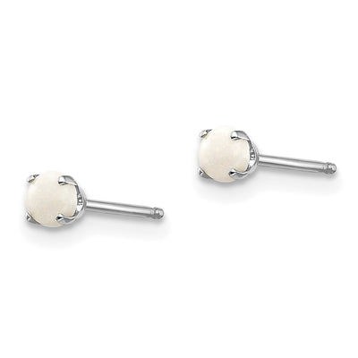14K White Gold Opal Stud Earrings, 3 x 3mm
