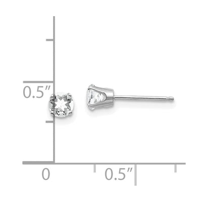 14K White Gold White Topaz Stud Earrings, 4 x 4mm