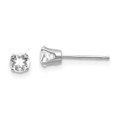 14K White Gold White Topaz Stud Earrings, 4 x 4mm
