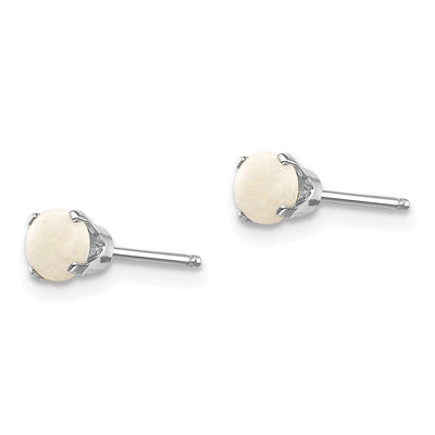 14K White Gold Opal Stud Earrings, 4 x 4mm