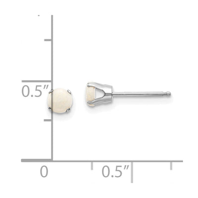14K White Gold Opal Stud Earrings, 4 x 4mm