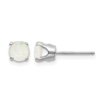14K White Gold Opal Stud Earrings, 5 x 5mm