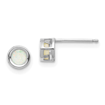 14K White Gold Oval Bezel October/Opal Post Earrings