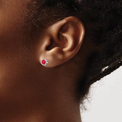 14K White Gold Bezel Ruby Stud Earrings