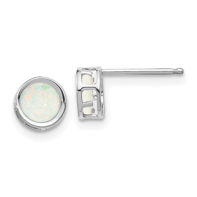 14K White Gold Bezel Opal Stud Earrings