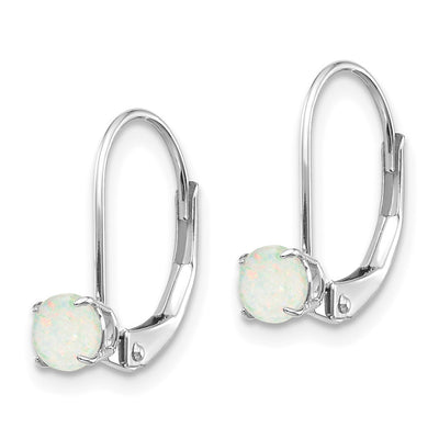14K White Gold Round October/Opal Leverback Earrings