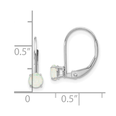 14K White Gold Round October/Opal Leverback Earrings