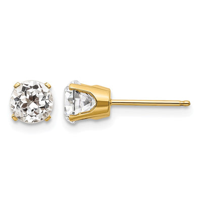 14K White Topaz Earrings - April, 5 x 5mm