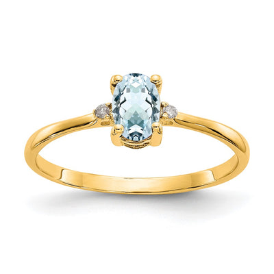 14K Diamond & Aquamarine Birthstone Ring
