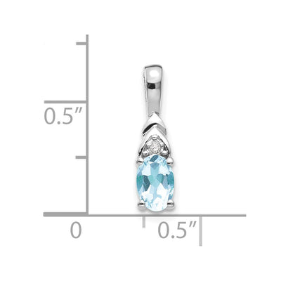 14K White Gold Aquamarine and Diamond Pendant, 16 x 4mm