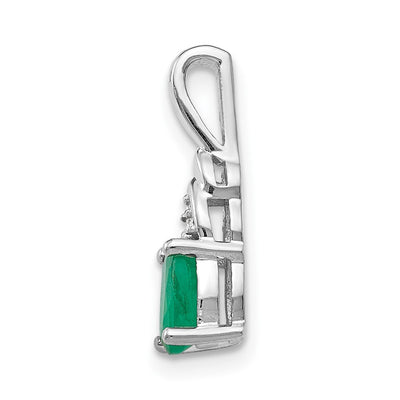 14K White Gold Emerald and Diamond Pendant, 16 x 4mm