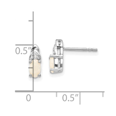 14K White Gold Opal and Diamond Post Earrings, 9 x 4mm